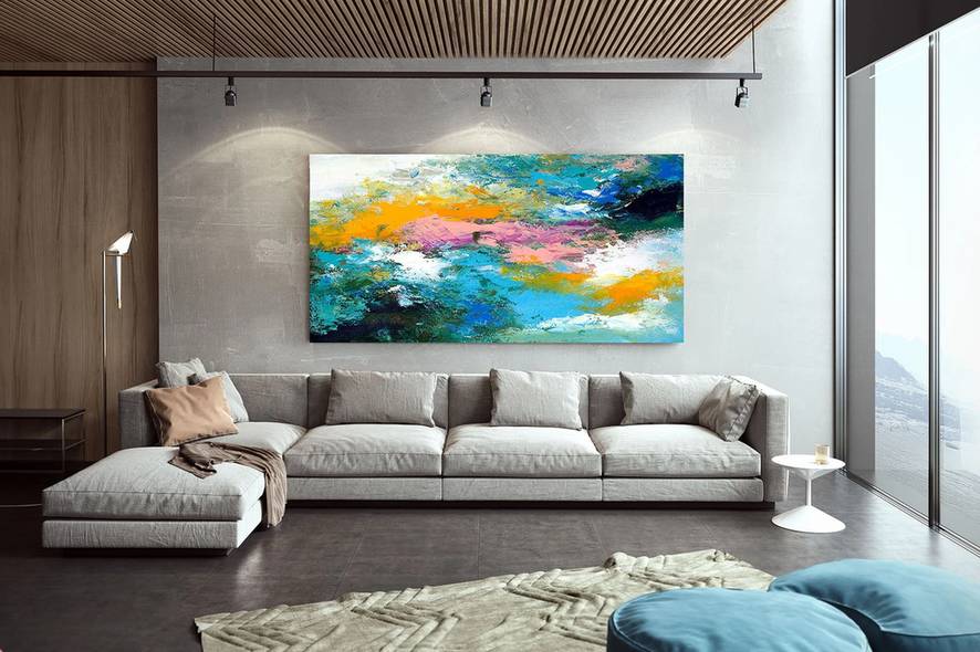 Orange Handmade Hand-painted Contemporary Entryway Dining Abstract 1M13Y
